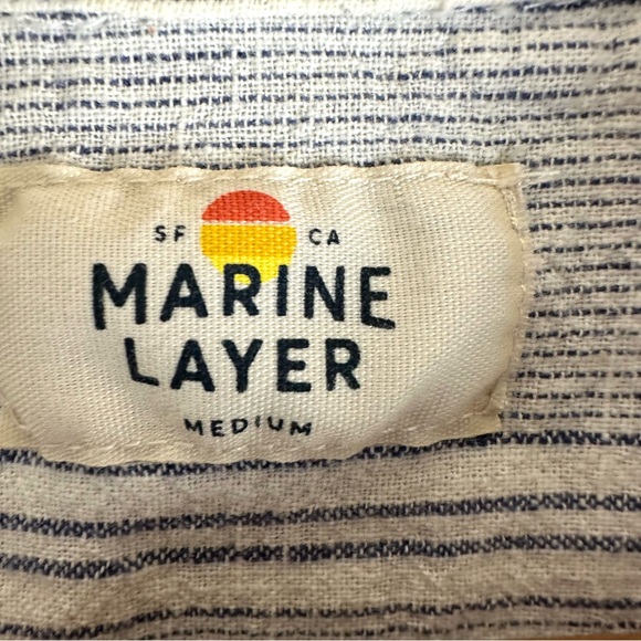 Marine Layer Stripe Button Linen Blend Dress Coastal Beach - Picture 6 of 11